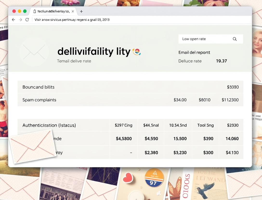 Email campaign analytics displaying bounce rate, complaint rate, and authentication diagnostics